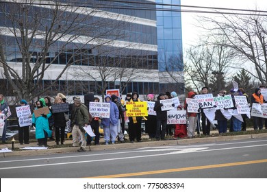 Fairfax, VA - December 14, 2017: Protesters Gather Outside The National Rifle Association For A Vigil On The Fifth Anniversary Of The Sandy Hook Elementary School Shooting In Newtown, Connecticut.