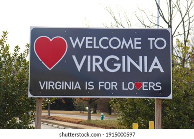 Fairfax, Virginia - USA - January 24 2021: Welcome to Virginia street sign. Virginia is for Lovers.