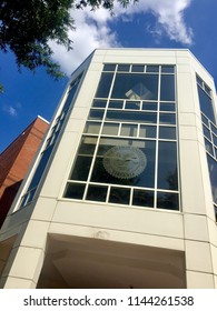 Fairfax, Virginia, USA - July 28, 2018: The Johnson Center At George Mason University Is The Biggest And Busiest Student Center On Its Fairfax Campus And Well-known To Students And Faculty Alike.