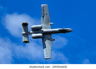 Fairford, Gloucestershire, UK - July 16, 2011: A USAF Fairchild Republic A-10 Thunderbolt II Flying In A Blue Sky