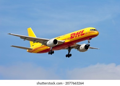Fairford, Gloucestershire, UK - July 16, 2017: A Boeing 757-236SF DHL Air Cargo Plane