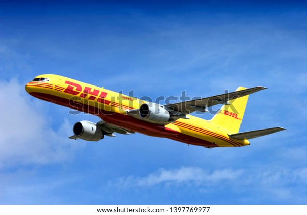 Fairford, Gloucestershire / UK - July 16 2005: A Boeing 757-236SF, G-BMRD, operated by DHL AIR CARGO LTD the international parcel courier based at  the East Midlands Airport in the UK 
