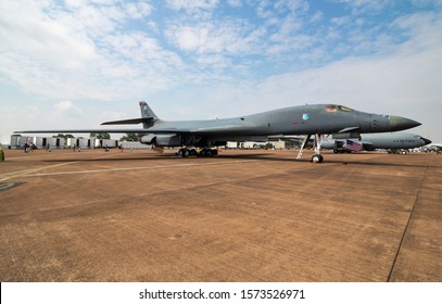 FAIRFORD / UNITED KINGDOM - JULY 13, 2018: US Air Force Rockwell B-1B Lancer 85-0069 Strategic Bomber Static Display At Fairford Air Base