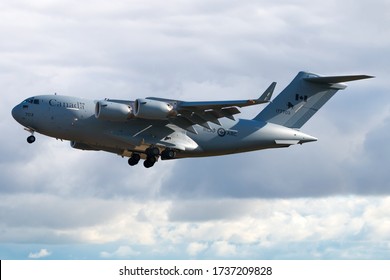 FAIRFORD, UNITED KINGDOM - JULY 16, 2017: Boeing CC-177 Globemaster III of Canadian air force landing during Royal International Air Tattoo show at Fairford AFB