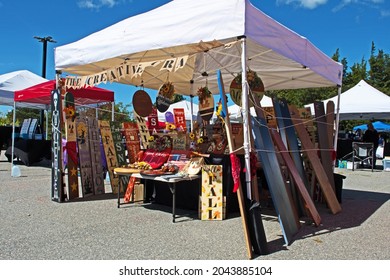 Fairhaven, Massachusetts - September 19 2021: A Stall At The Fairhaven Craft Fair Sells An Eclectic Range Of Goods.