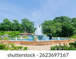 Fairhope, Alabama, USA - July 11, 2020: The fountain is pictured at Fairhope Municipal Pier in Fairhope, Alabama.