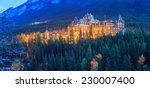 The Fairmont Banff Springs Hotel at night.