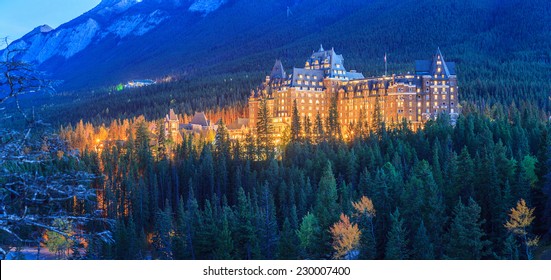 The Fairmont Banff Springs Hotel At Night.