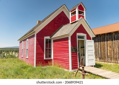 Fairplay, CO - July 10, 2021: Old Red One Room School House At The South Park City Museum