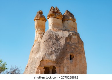 Fairy chimney or Peri Bacasi in Cappadocia Turkey. Fairy chimneys in focus. Natural beauties in Cappadocia. Pasabagi in Nevsehir Turkey.