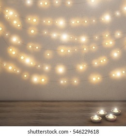 Fairy Lights On The Wall Card ,back Ground 