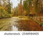 Fairy Tale Lake (Märchensee) located in a quarry near Pfaffenberg and Wendelsheim( Rottenburg). A picturesque and mystical place in forest with autumn colors