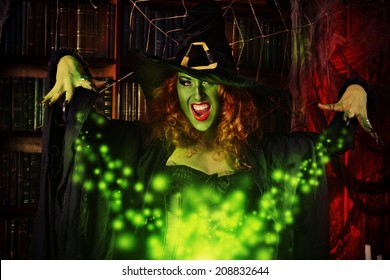Fairy wicked witch in the wizarding lair. Magic. Halloween.
