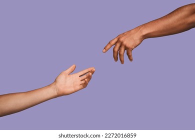 Faith, support and reaching with hands of people for community, togetherness and creation. Contact, hope and trust with touch of person for connection, rescue or spiritual symbol on studio background - Powered by Shutterstock