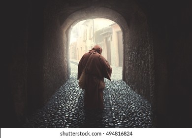 Faithful Friar Walking Praying