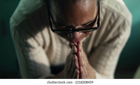 Faithful South American Hispanic Older Woman Praying To God At Home. Spiritual Hispanic Brazilian Senior Female Person In Prayer Having HOPE And FAITH 3