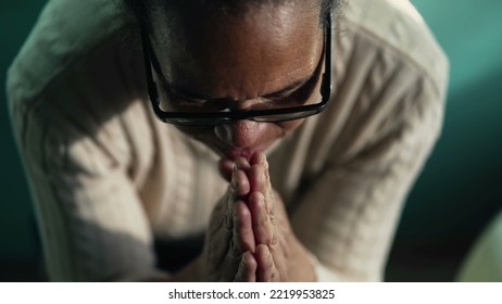 Faithful South American Hispanic Older Woman Praying To God At Home. Spiritual Hispanic Brazilian Senior Female Person In Prayer Having HOPE And FAITH 3