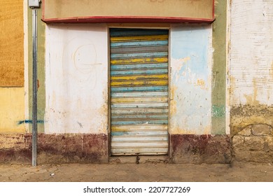 Faiyum, Egypt. Metal Rolling Door In The Village Of Faiyum.