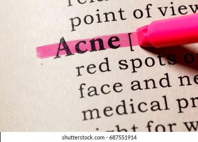 Fake Dictionary, Dictionary Definition Of The Word Acne. Including Key Descriptive Words.