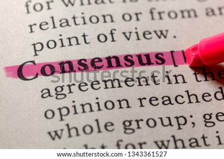 Fake Dictionary, Dictionary definition of the word consensus. including key descriptive words.