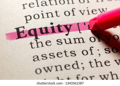 Fake Dictionary, Dictionary Definition Of The Word Equity. Including Key Descriptive Words.