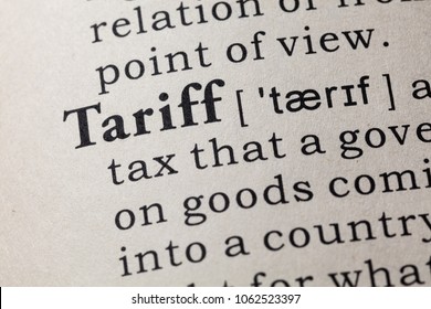 Fake Dictionary, Dictionary definition of the word tariff. including key descriptive words. - Shutterstock ID 1062523397