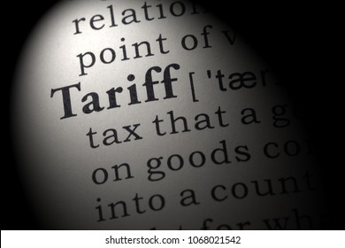 Fake Dictionary, Dictionary definition of the word tariff. including key descriptive words. - Shutterstock ID 1068021542