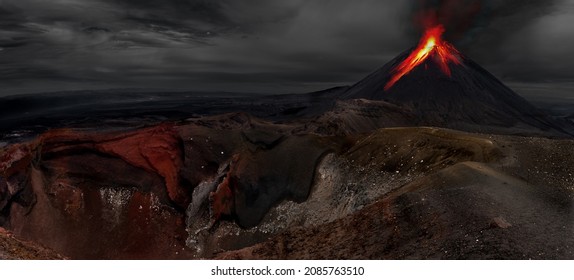 Fake eruption of Mount Ngauruhoe, Mount Doom,Tongariro national park, New Zealand