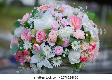 Fake flower and Floral background. rose flowers made of fabric. The fabric flowers bouquet. Colorful of decoration artificial flower - Shutterstock ID 2079524986