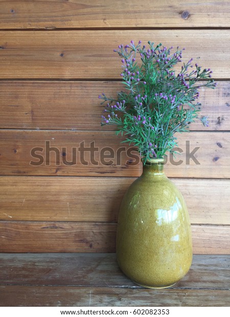 Fake Flowers Vases Wood Background Stock Photo Edit Now 602082353