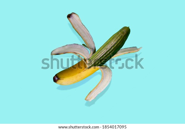 Fake fruit.\
Manipulation with banana and\
cucumber