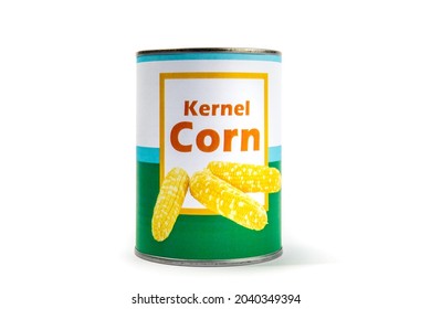 A Fake Generic Labelled Food Can Of Kernel Corn Isolated On White