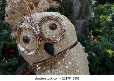 Fake Owl Made Of Paper Machete And Cloth And Wood