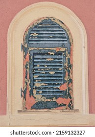 fake painted window shutter in lavagna village near chiavari town italy
