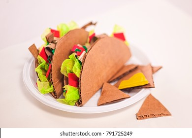 Fake Tacos Made Of Cardboard, Fast Food, Junk Food.