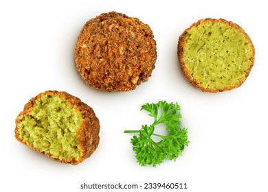 falafel ball isolated on a white background with full depth of field. Top view. Flat lay.
