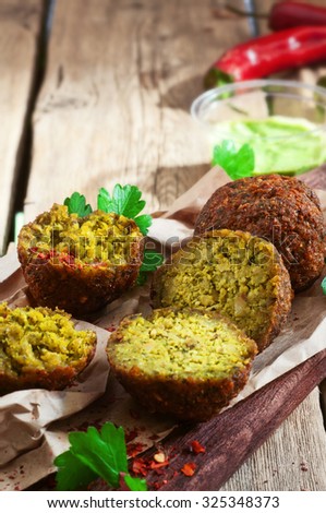 Falafel balls closeup. Free space for text. Copy space. Top view Stock photo © 