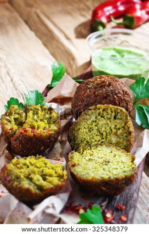 Falafel balls closeup. Top view. Copy space. Free space for text Stock photo © 