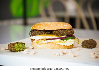 Falafel   Burger With Sunny Side Up Egg