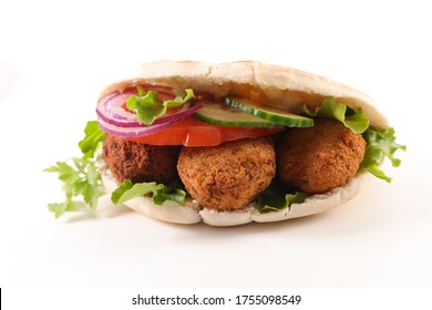 Falafel With Fresh Vegetable In Pita Bread 