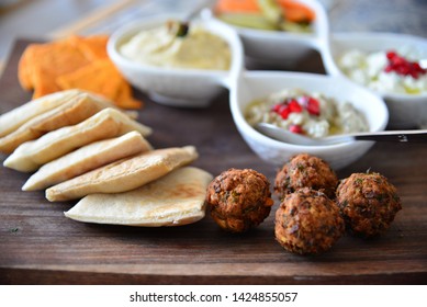 Falafel Mezze Platter With Pita Bread