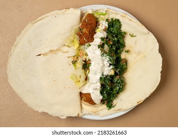 Falafel Sandwich On A Homemade Pita