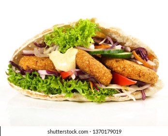 Falafel Snack Pita Sandwich On White Background.