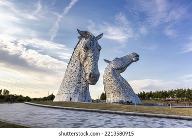 FALKIRK, SCOTHLAND 2022, August 13: The Kelpies Is A 30 Metre High Horse Head Sculptures Depicting Kelpies, Shape Shifting Water Spirits, Located Between Falkirk And Grangemouth