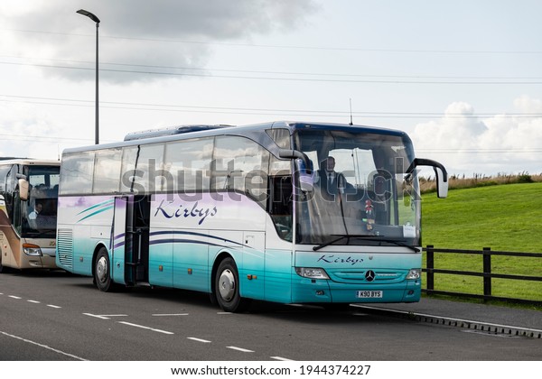 FALKIRK, SCOTLAND - AUGUST
13, 2019: Mercedes-Benz Tourismo BJ59 luxury coach of Kirbys travel
company