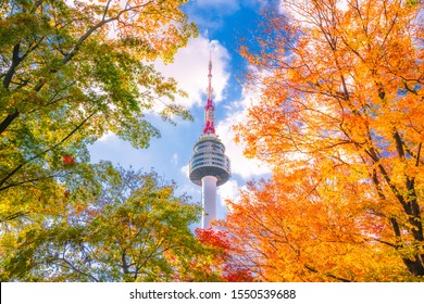 Fall Color Change In Seoul And N Seoul Tower In Autumn At Seoul City, South Korea.3 November 2019