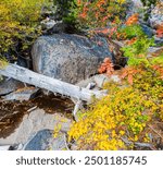 Fall Color Covers the Boulders of the Dry Cascade Falls, Lake, Tahoe, California, USA