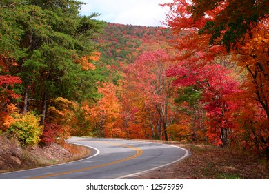 Fall Color On Curve In Rural Northwest Georgia Mountains