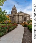 Fall colors and blooming flowers on the capital grounds in Boise