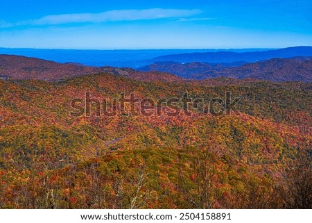 Fall colors of deciduous trees enhance the Tennessee mountain vista as seen from Roan Mountain Tennessee